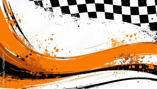Orange race abstract with checkered flag - perfect for art exhibitions