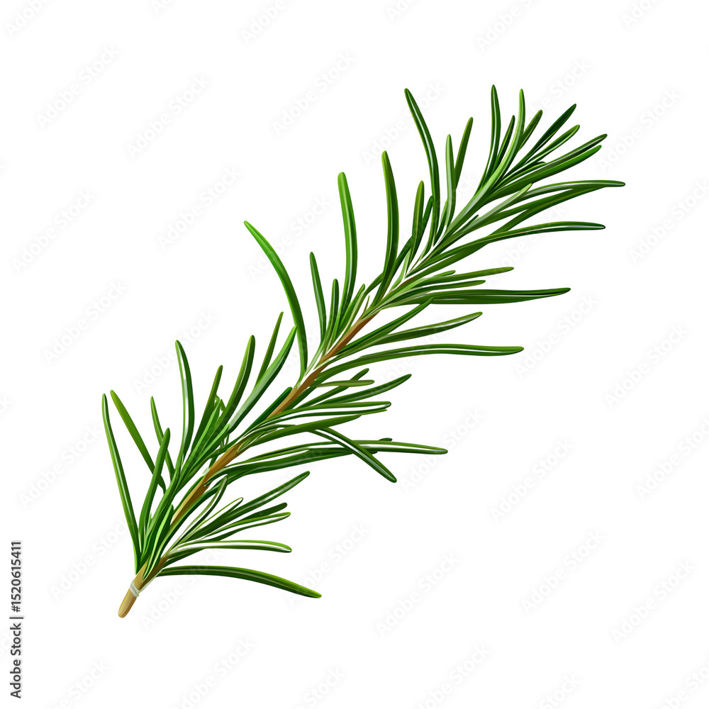 Fototapeta premium Detailed Green Evergreen Pine Tree Branch with Needle Leaves Isolated on White Background for Holiday Decorations and Nature Themes