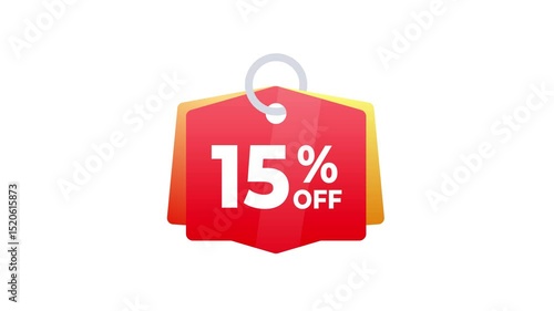 Animated 15 percent off discount tag on white and green screen