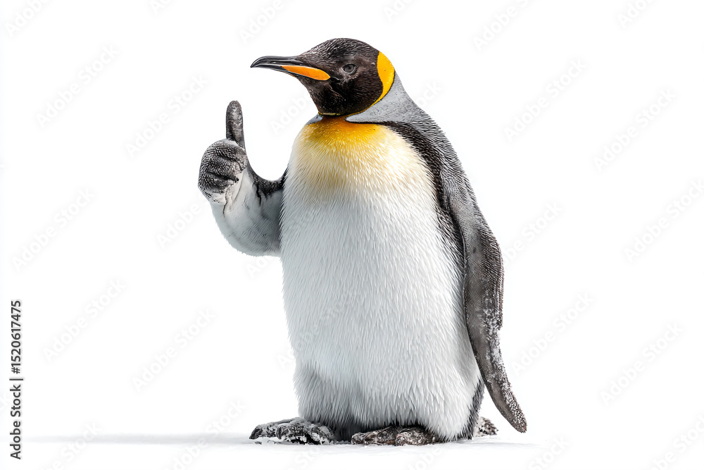 Fototapeta premium a penguin with a finger up in a white background