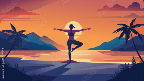 Yoga at sunset beach meditation wellness fitness exercise
