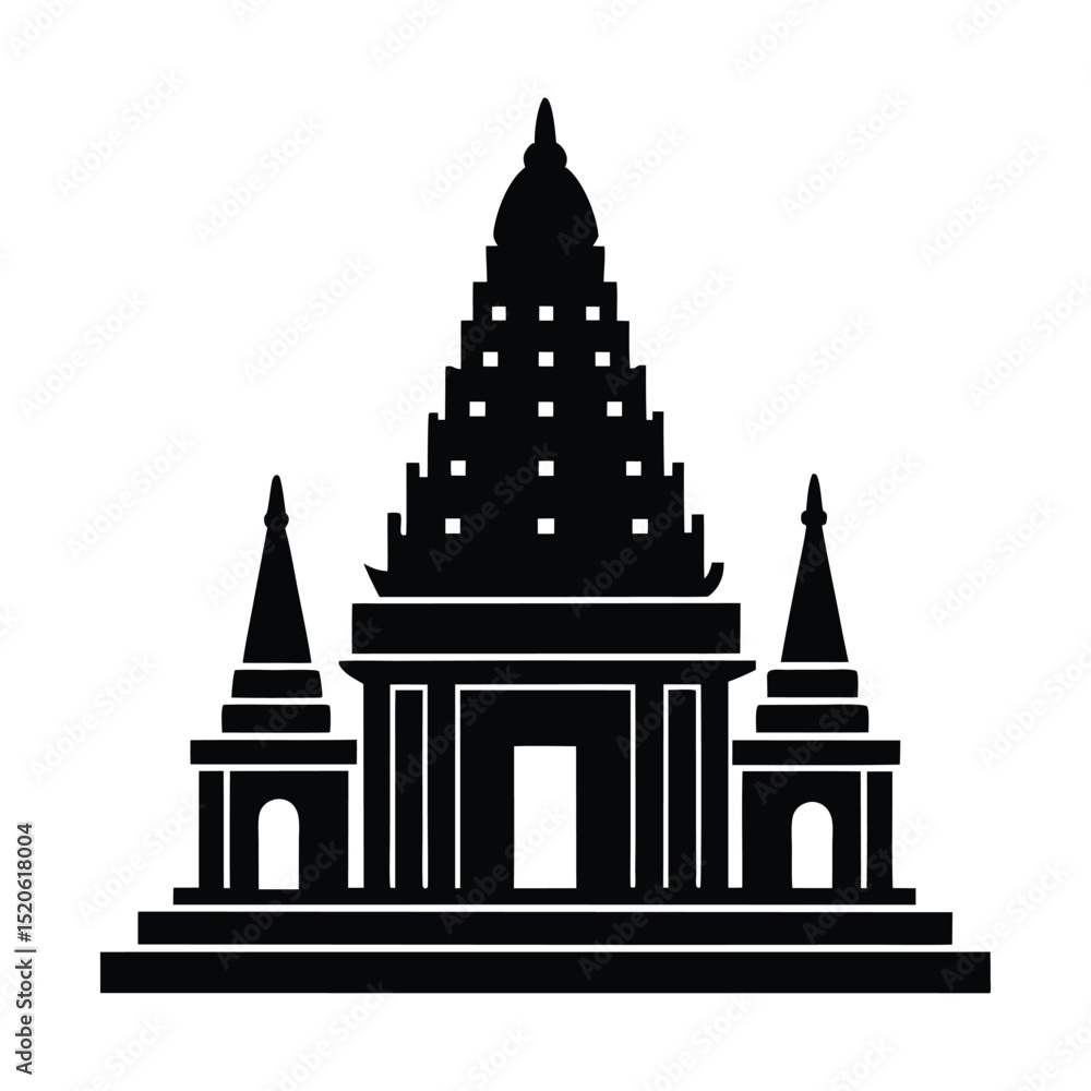 Obraz premium Indian Temple Silhouette Meenakshi-Style Architecture Vector Illustration