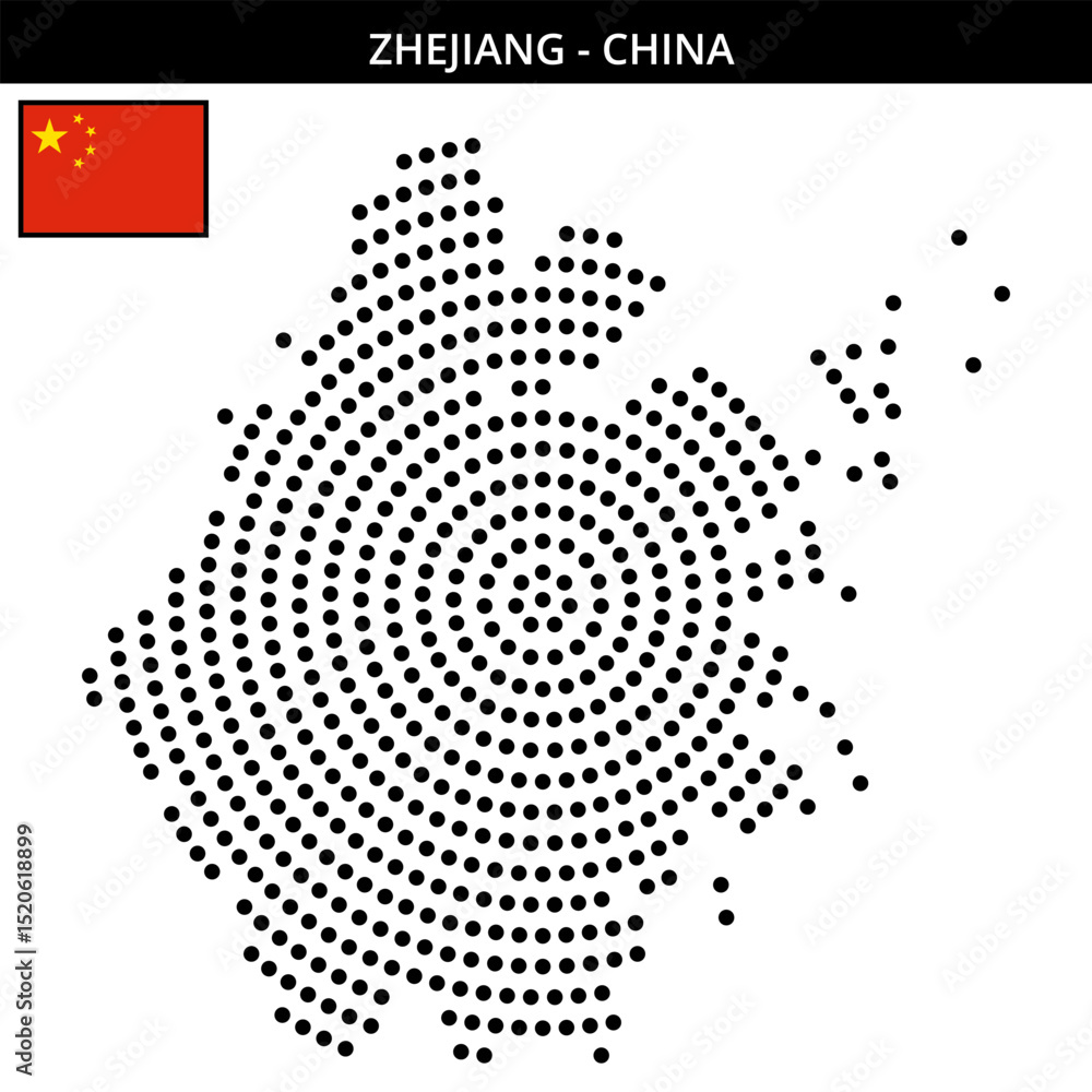 Big circular dotted map of zhejiang in China Big circular dotted map of zhejiang in China