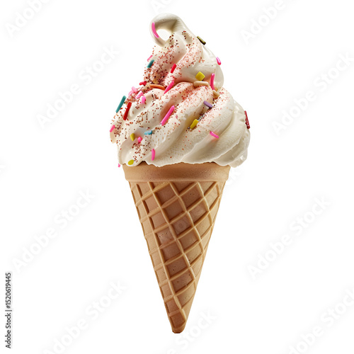 Swirled Vanilla and Strawberry Soft Serve Ice Cream Cone on transparent background

