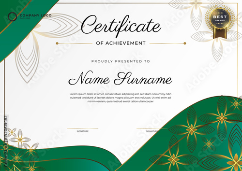 Multipurpose modern green and gold certificate template