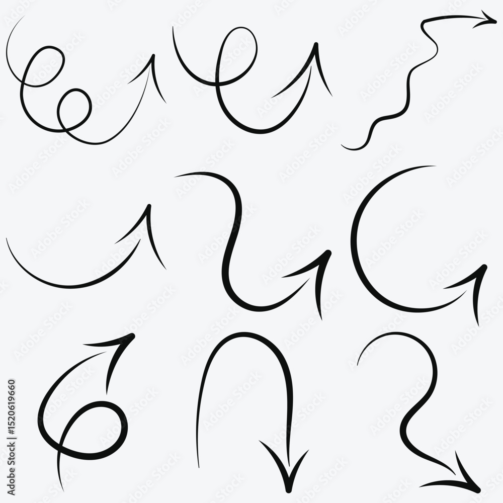 Fototapeta premium Collection Hand Drawn Arrows. Set simple arrows isolated. Arrow mark icons. Arrow paint - stock vector.
