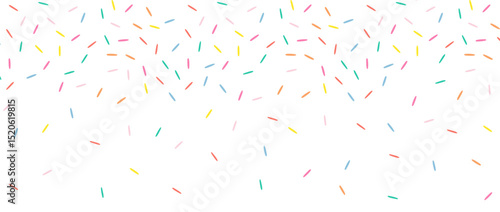 Simple Sprinkle Background. Falling sweet confetti on white chocolate glaze background. Simple seamless pattern. Vector Illustration.