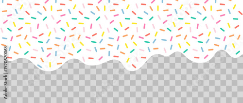 Simple Sprinkle pattern. Liquid icing and creamy glaze pattern. White soft ice cream, splashes of sweet candies. Vector Illustration.