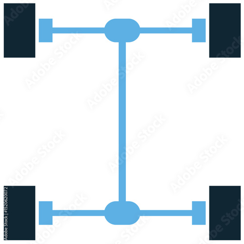 Chassis icon vector for vehicle frame, structural base, and car construction. Ideal for auto blueprints, mechanical layouts, and automotive component diagrams.