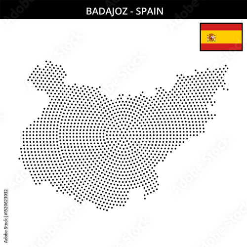 Medium circular dotted map of badajoz in Spain