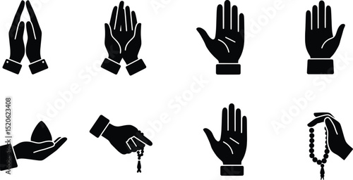 Praying Hands Vector Illustration Set of Religious Gestures