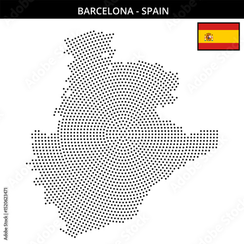 Medium circular dotted map of barcelona in Spain