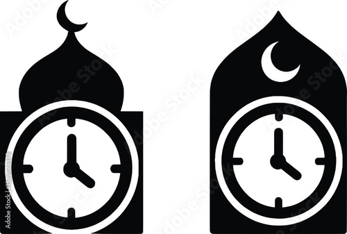Islamic Prayer Time Vector Illustration Mosque Clock Designs