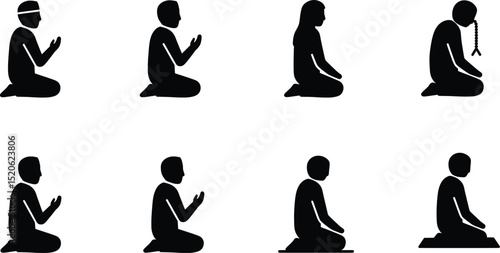 Islamic Prayer Positions Vector Illustration Set