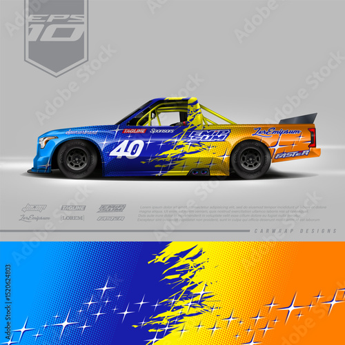Vehicle wrap design vector. Graphic abstract stripe racing background kit designs for wrap race car, rally, adventure and livery. Full vector eps 10