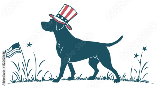 Patriotic dog illustration with american flag and hat for independence day celebration vector graphic design