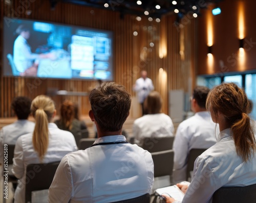 Audience watching medical presentation in conference room