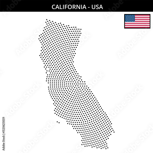 Medium circular dotted map of california in the USA