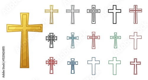 Collection of Christian Crosses Diverse Styles and Colors - Vector EPS