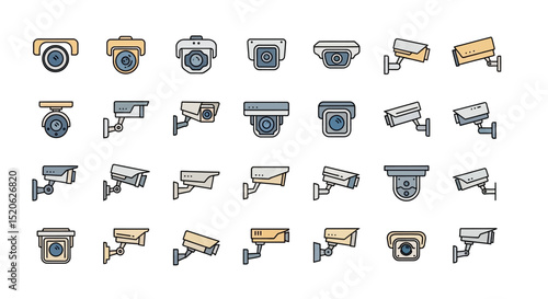 Security Camera Icons CCTV Surveillance Vector Illustrations