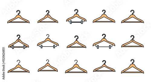 Wooden Clothes Hangers Vector Illustration Set - EPS