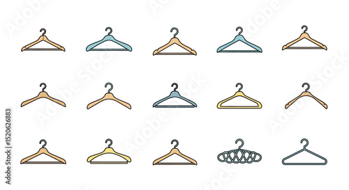 Collection of Diverse Clothing Hanger Illustrations Wooden, Plastic, and Metal Designs
