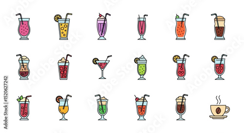 Colorful Cocktail and Drink Illustrations A Diverse Collection of Beverage Icons