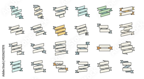 Schilderij op canvas Collection of Hand-Drawn Ribbon Banners and Illustrations EPS Vector Format