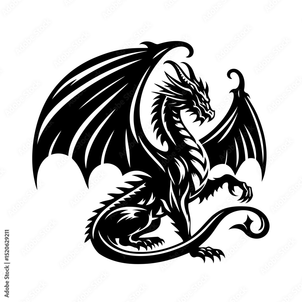 Fototapeta premium Majestic Black Dragon: A Tribal Fantasy Creature Illustration