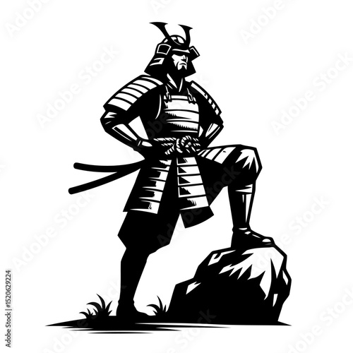 Samureps Warrior: A Black and White Vector Illustration of a Japanese Ronin