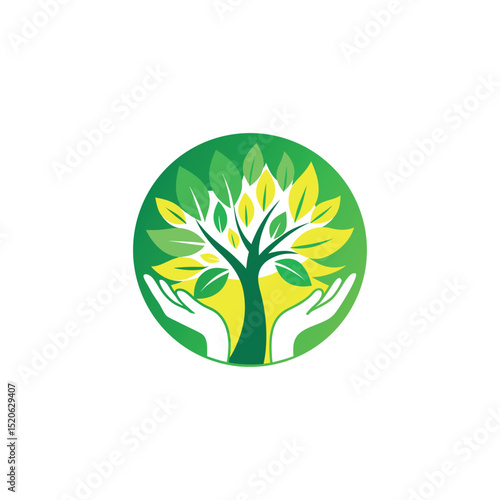 Hand holding a dirt and young tree logo design vector
