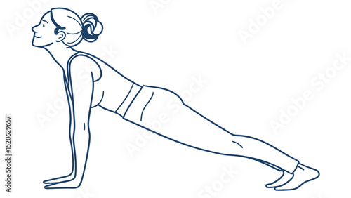 Woman doing yoga pose illustration upward facing plank pose exercise fitness wellness health lifestyle drawing