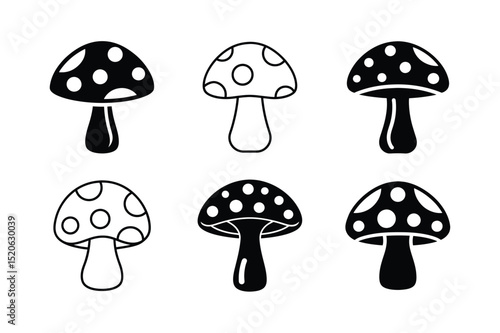 Mushroom Silhouette and Outline Vector Icon Set