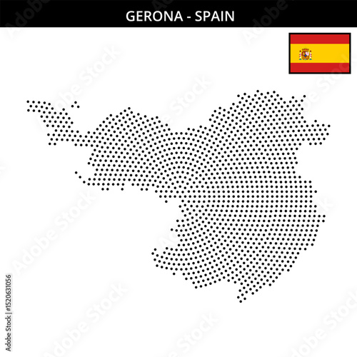 Medium circular dotted map of gerona in Spain