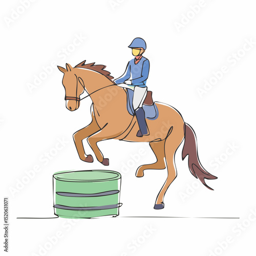 An abstract but recognizable depiction of a rodeo barrel racing moment, in clean vector form.