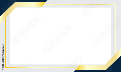 Modern rectangular background with a sleek white center framed by gold and navy blue diagonal accents. Ideal for luxury presentations, certificates, business cards, or formal graphic layouts.