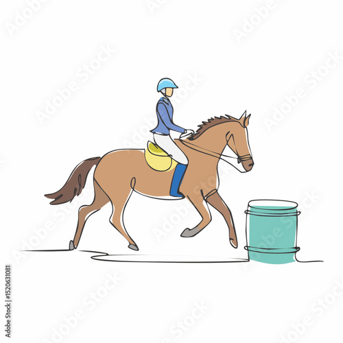 An abstract but recognizable depiction of a rodeo barrel racing moment, in clean vector form.