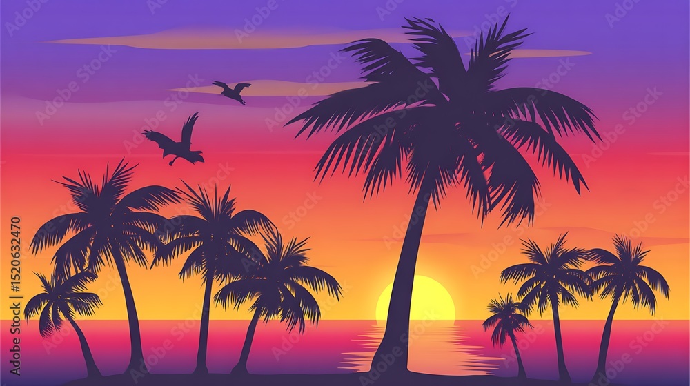 Tropical sunset with silhouetted palm trees Tropical sunset with silhouetted palm trees