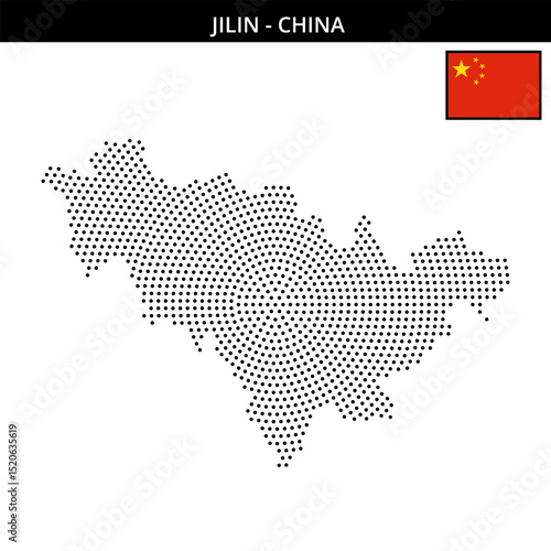 Medium circular dotted map of Jilin in China