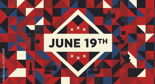 June 19th Celebratory Graphic with Abstract Red, Blue, and White Patterns