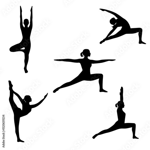 Yoga Poses & Stretching Silhouettes - Female Figures in Various Positions