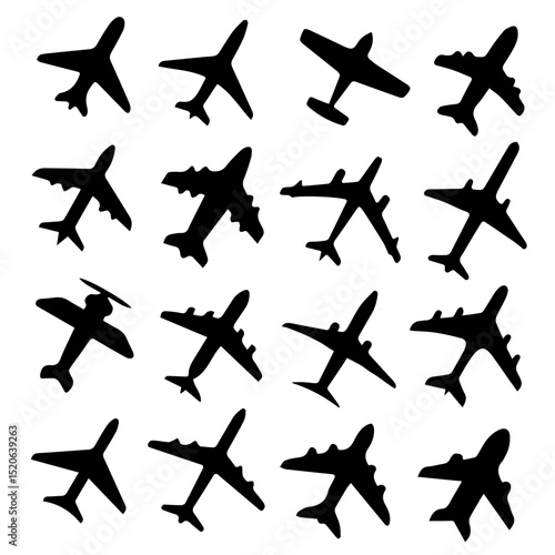 Airplane Silhouettes: Various Aircraft & Jet Plane Icons for Aviation & Travel Designs