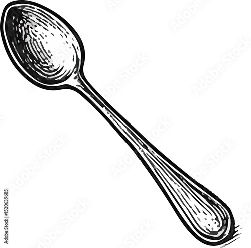 Hand-drawn metal spoon illustration, suitable for cooking or serving illustrations