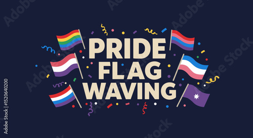 Pride Flag Waving Celebration with Colorful Flags and Confetti for LGBTQ+ Awareness