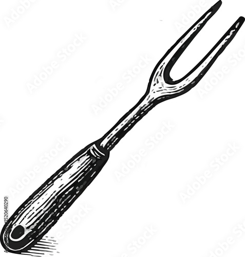 Vintage kitchen fork sketch, often used for carving or serving meat in rustic illustrations