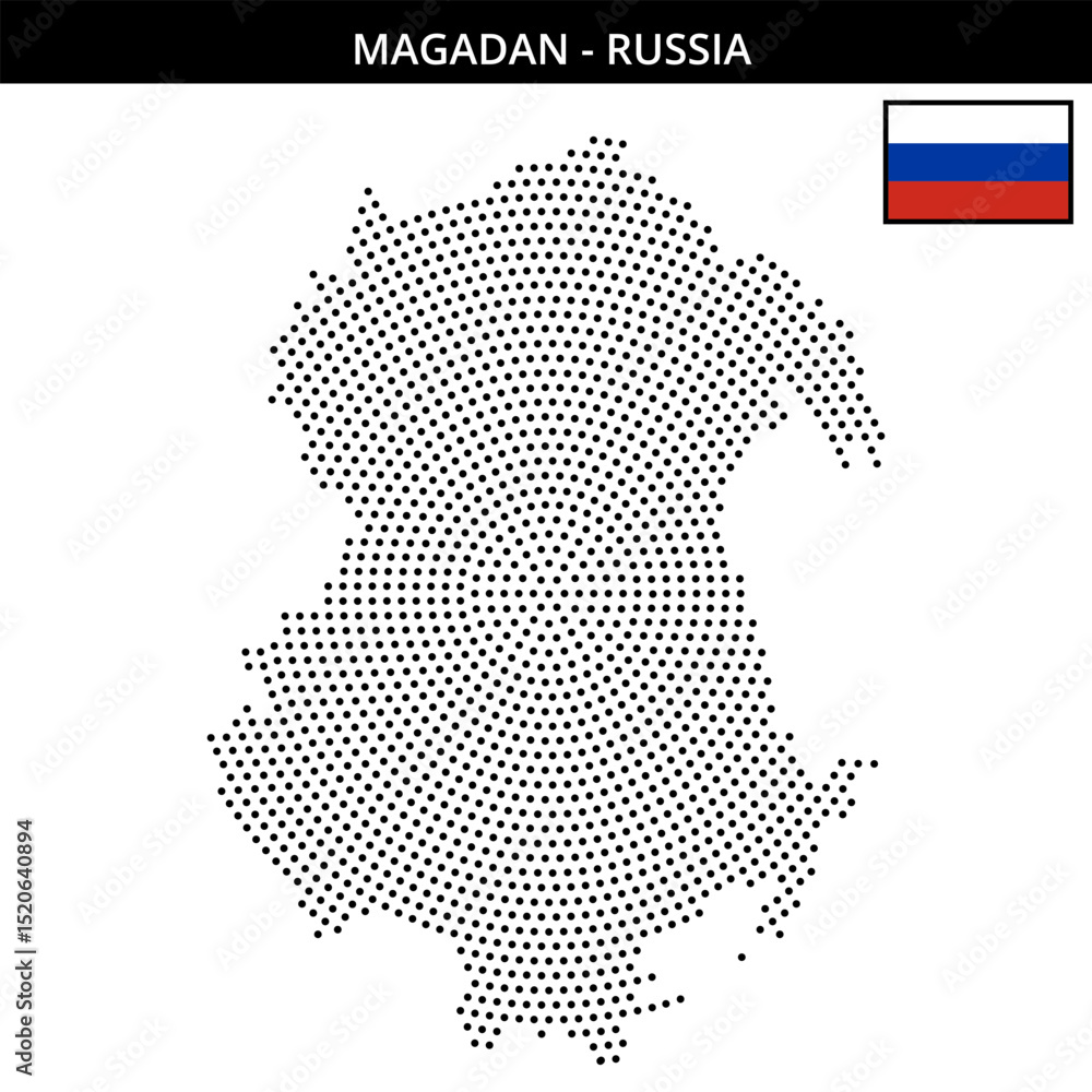 Obraz premium Medium circular dotted map of Magadan in Russia