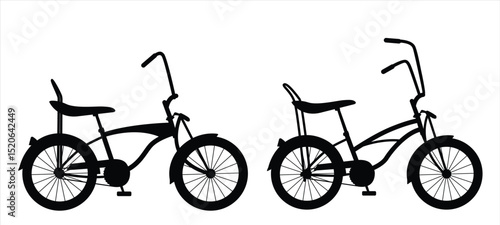 Vintage Lowrider Bicycles Vector. Low Rider Bicycle Illustration Set, Black and White Silhouettes. Collection of Different Lowrider Bicycles, Perfect for Logos, Designs, and More.