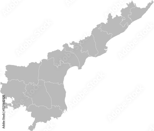Andhra Pradesh, India – administrative vector map with district boundaries (Web Mercator projection, PPT-compatible & fully editable)