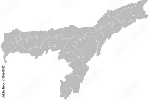 Assam, India – administrative vector map with district boundaries (Web Mercator projection, PPT-compatible & fully editable)