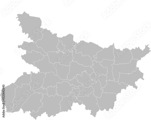 Bihar, India – administrative vector map with district boundaries (Web Mercator projection, PPT-compatible & fully editable)